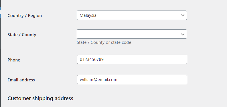 User country and mobile number