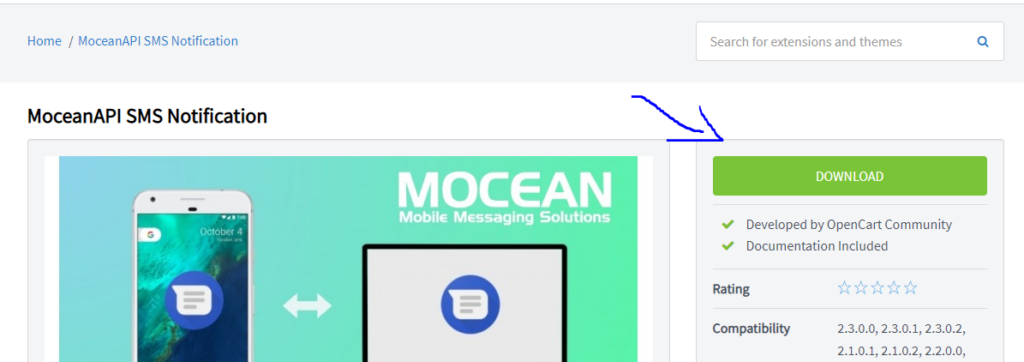 MoceanAPI Opencart extension