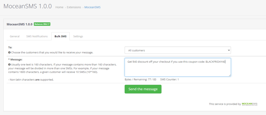 Send Bulk SMS in opencart