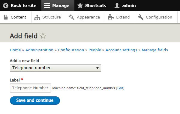 Add required telephone field in Drupal