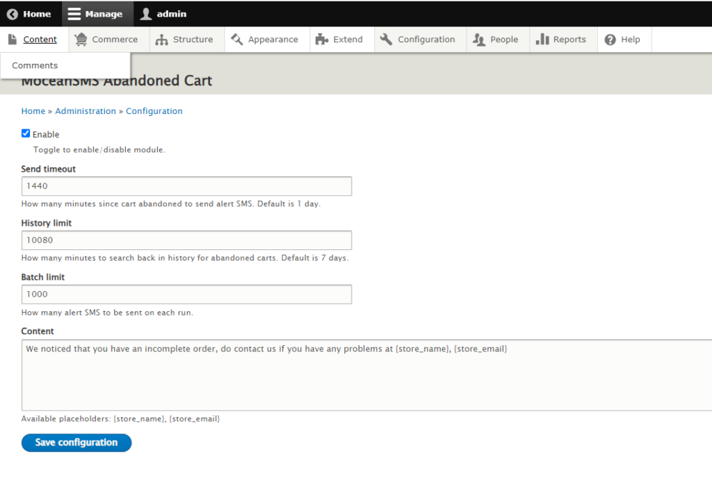 recover abandoned cart by sending sms