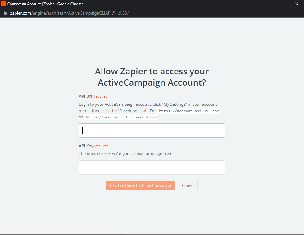 Entering ActiveCampaign API Credentials