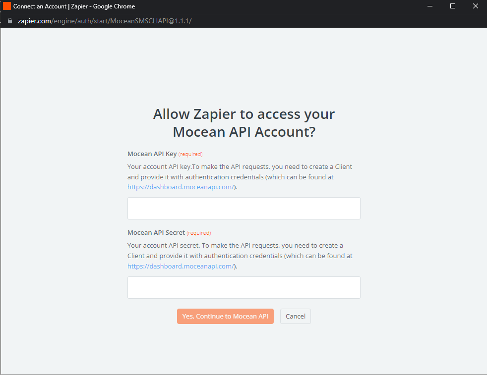 Connect MoceanAPI account to Zapier