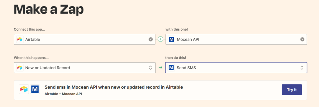 Make a zap of airtable and moceanapi