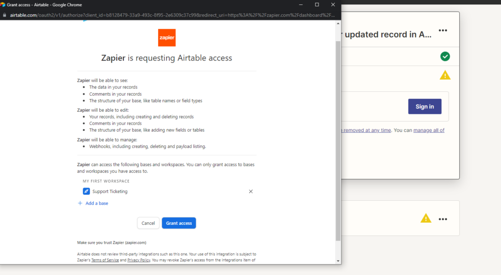 Connecting airtable account