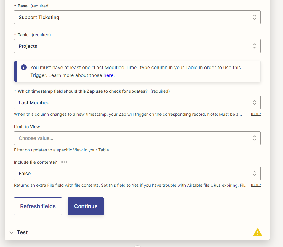 configuring airtable required parameters 