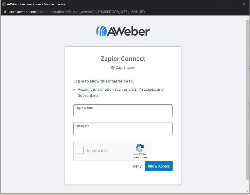 aweber oauth2 zapier